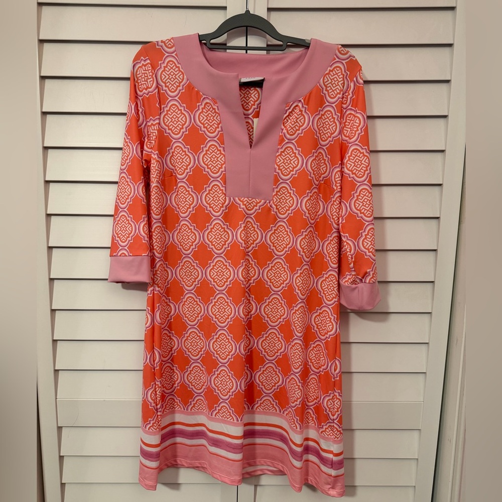 Cabana Life Coral and Pink Geo Tunic Dress